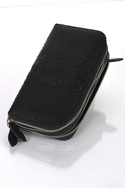 fubileather Чанта-клъч от истинска змийска кожа с двоен цип