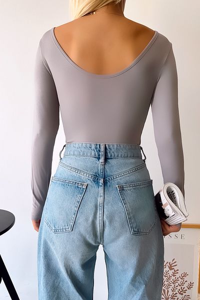 LACHT Women's Wide Collar Long Sleeve Plain Gray Luxury Blouse