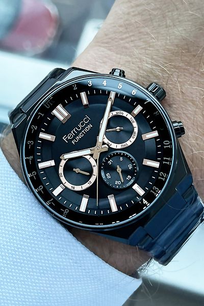Ferrucci Function Men's Wristwatch 3 ATM Waterproof Black Color Steel Strap + Gift Bracelet FRE2035C4