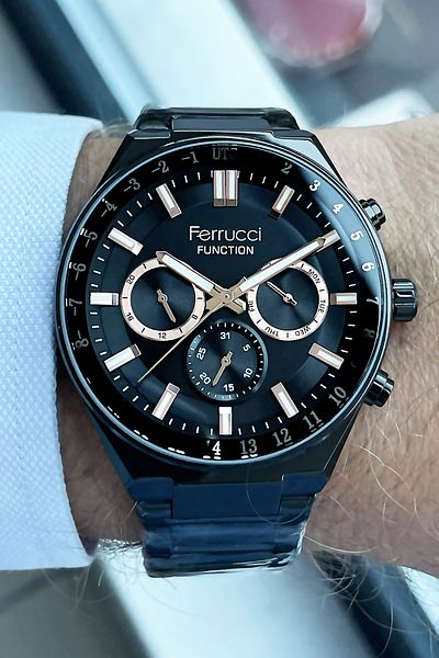 Ferrucci Function Men's Wristwatch 3 ATM Waterproof Black Color Steel Strap + Gift Bracelet FRE2035C4