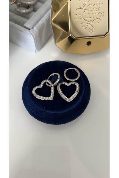 SU PERİSİ TAKI BİJUTERİ Vip Series Silver Heart Model Earrings