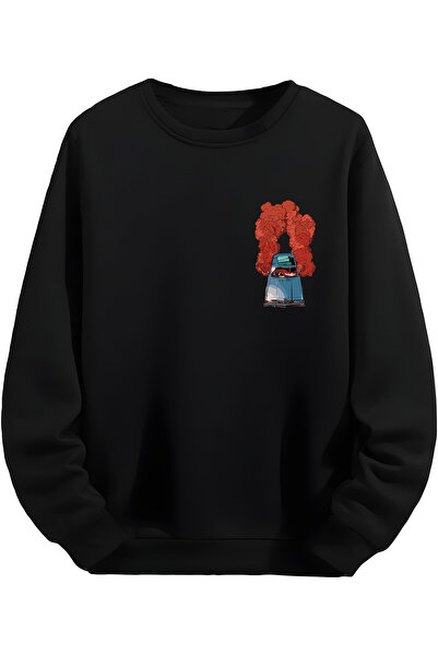 MAGORS Hanorac negru cu imprimeu mașină și fum