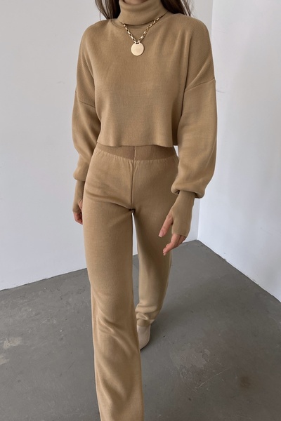 lovebox Σετ παντελονιών Crop Knitwear με ψηλή μέση και δάχτυλα - 015