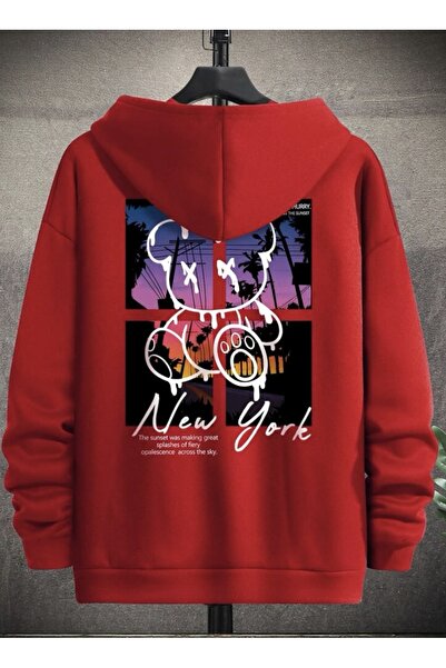 Machetta Plus Size Teddy Bear New York Printed Oversize 3 thread Hooded Sweatshirt