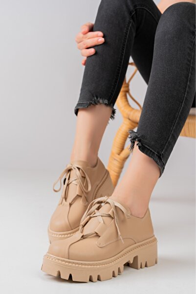 Eray Kadın Cilt Kalın Taban Bağcıklı Günlük Loafer Ayakkabı