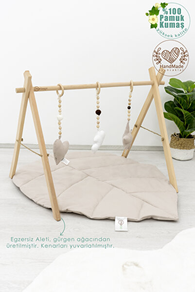 mordesign Doğal Ahşap Bebek Egzersiz Aleti, Bebek Ahşap Oyun Alanı, 3'lü El Y...