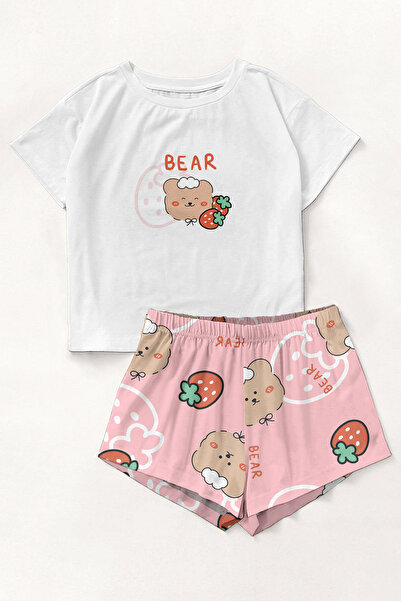 PEMBİŞ HOMEWEAR Kiki Zezex Trend T-Shirt Şort Strawberry Bear Baskılı Pijama ...