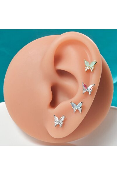 Hazeran accessories Yeşil Taşlı Kelebek Piercing Tragus Helix