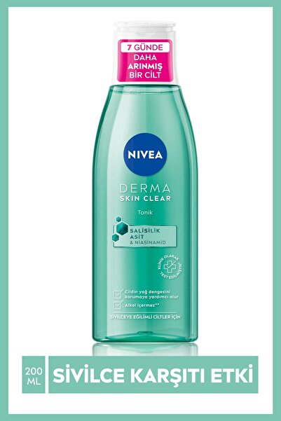NIVEA Derma Skin Clear Sivilce Karşıtı Tonik 200ml,salisilik Asit (BHA), Gözenek Arındırıcı