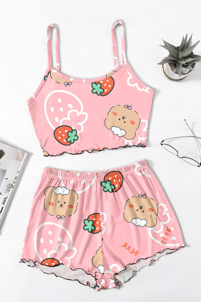 PEMBİŞ HOMEWEAR Set de pijamale cu imprimeu Strawberry Bear și pantaloni scur...