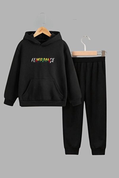 Mi&Mu Store طقم سويت شيرت وبدلة رياضية بغطاء للرأس باللون الأسود مطبوع للجنسي...