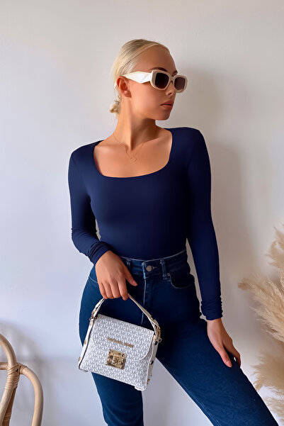 LACHT Bluză din viscoză cu mânecă lungă, de damă, cu decolteu pătrat, albastr...