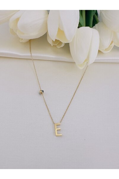Gülşah bostan aksesuar E harf kolye nazar boncuk detaylı çelik kadın kolye