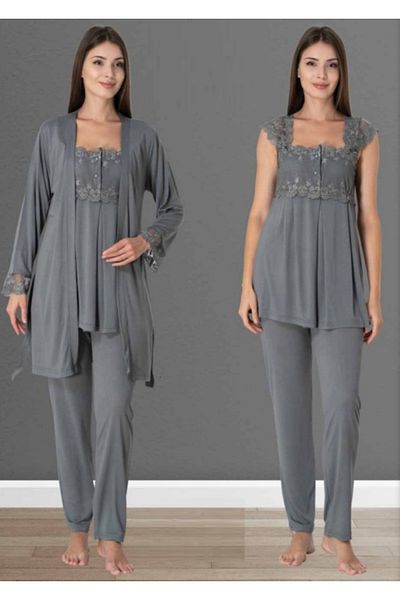 by İGP Smoked Maternity Pajama Set with Dressing Gown