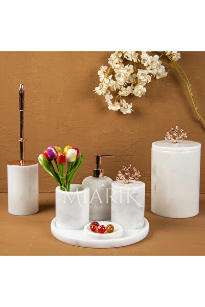 MIARIK DESIGN & DEKORASYON DEKORATİF DOĞAL MERMER BANYO SETİ TAKIMI ROSE AKSE...