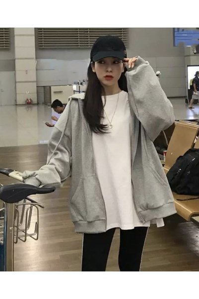 Tarzsokak Special Design Hooded Full Zip Thick Winter Super Oversize Women's Jacket-sweats