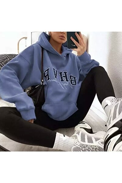 Adrift Özel Tasarım Kapüşonlu B.h.v.r Baskılı Tam Kışlık Oversize Kadın Sweatshırt LDYBHH1