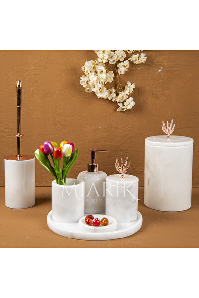 MIARIK DESIGN & DEKORASYON DEKORATİF DOĞAL MERMER BANYO SETİ TAKIMI ROSE AKSE...