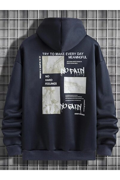 Adrift Hanorac pentru bărbați cu glugă supradimensionată, imprimat cu textul ...