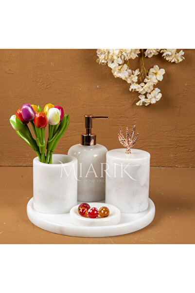 MIARIK DESIGN & DEKORASYON DEKORATİF MERMER ROSE DETAYLI 5 Lİ BANYO SETİ TAKIMI