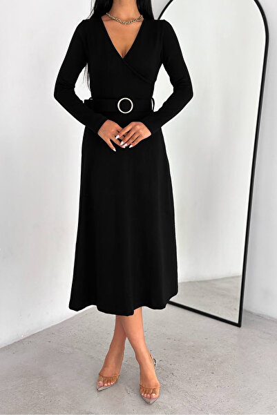 Neşeli Butik kadın kemerli midi boy elbise KKLF49