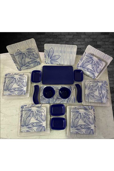 Keramika Navy Blue White 23 Piece Alisa Breakfast Set