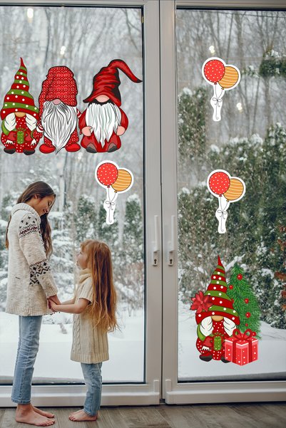 Echo Home Christmas Gnomes and Balloons Window Sticker New Year Cute Gnomes Sticker