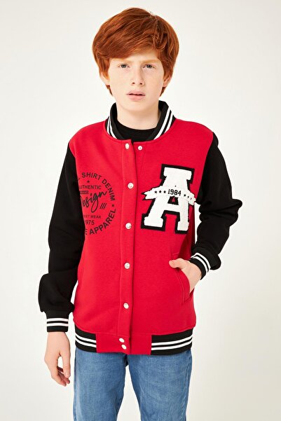 Perendi 001 Print Detailed Boy's College Jacket Red