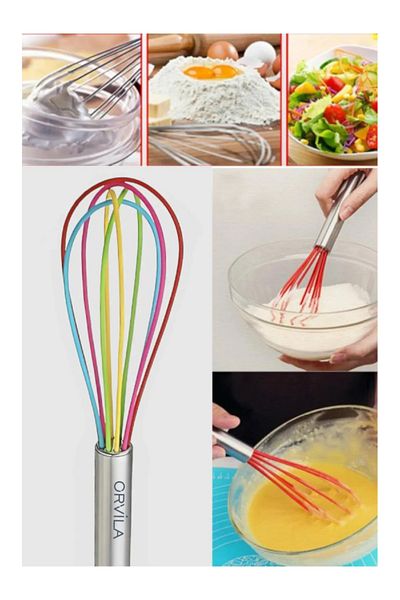 Orvila Metal Handle Silicone Beater |   Anti-Scratch Steel Mixer