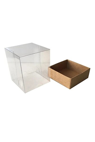 BOXSTATION 5x5x6 Cm. Altı Kraft Asetat Kutu Düğün Nişan Kına Hediyelik Kutu (100 Adet).
