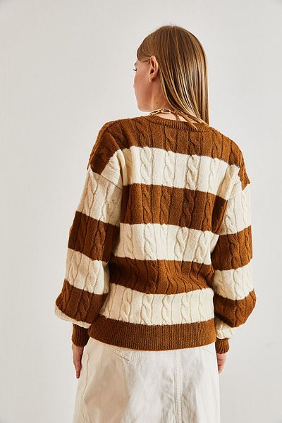 Bianco Lucci Geflochtener Strickpullover für Damen mit V-Ausschnitt