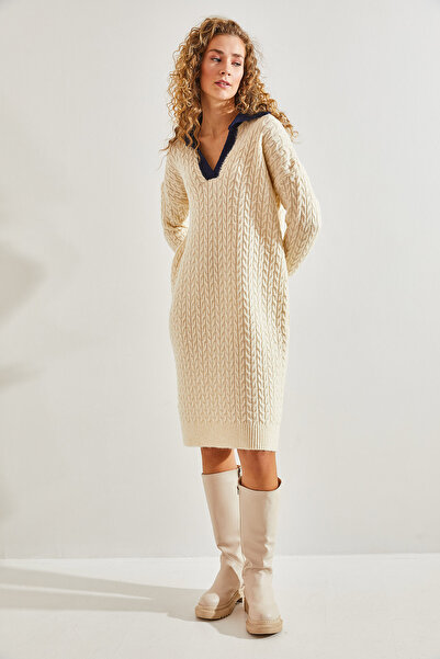 Bianco Lucci Dámské úpletové šaty s barevným límcem