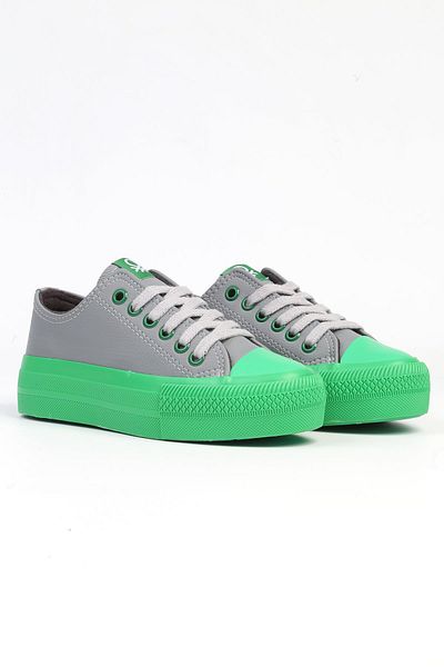 Benetton BN-31124 Gray Green High Sole Women's Sneakers