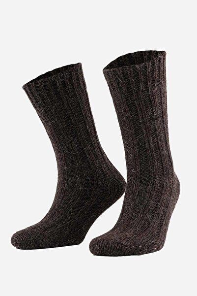 Mısırlı Unisex 5 Kat Alpaka Yünü Kışlık Tekli Kahverengi Soket Çorap - M-3094-K
