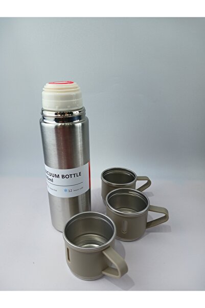 YKL Vacuum Flask Set Üç Bardaklı Kutulu Paslanmaz Çelik Termos Seti 500 Ml