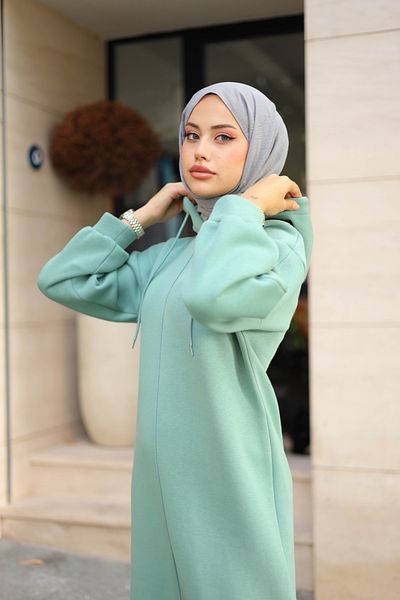 shalby Μακρύ φόρεμα με κουκούλα τριών κλωνών Mint Green