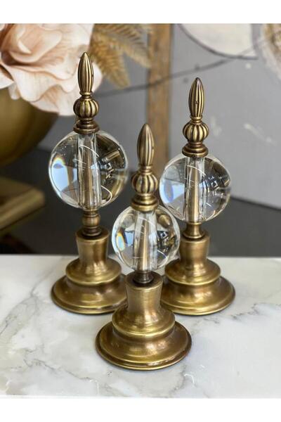 ArzzHome 3'lü Dekoratif Alem Düz Kristal Top Küre & Obje Eskitme