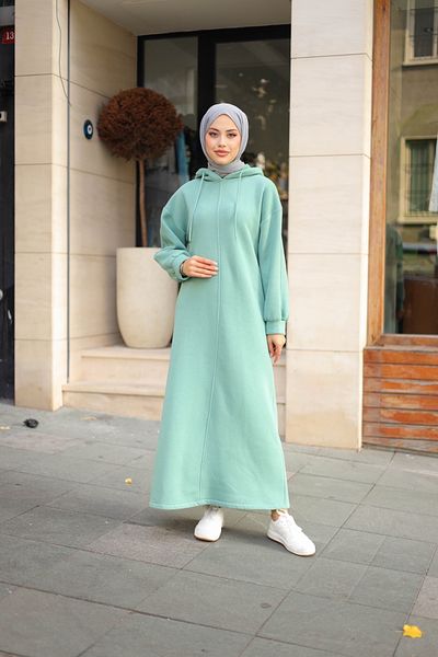shalby Μακρύ φόρεμα με κουκούλα τριών κλωνών Mint Green