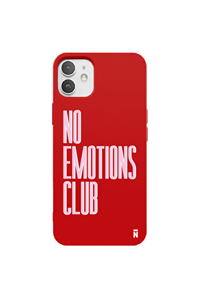 Casen iPhone 12 Silikon Özel Tasarım Yazılı Duygusuz No Emotions Club Kırmızı...