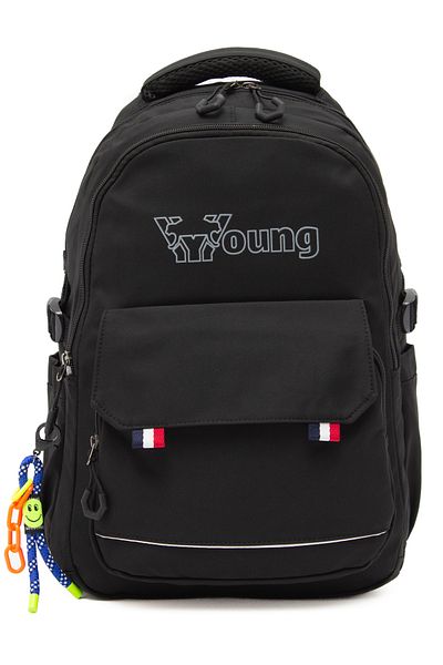 KAFF Young 51585 Black Black Unisex Multi-Pocket Water Resistant Backpack with Keychain Accessory