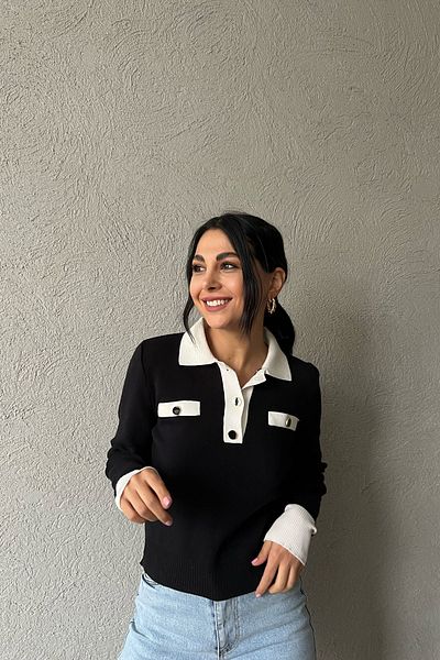 Seda Yalçın Atelier Pulover cu buzunar cu plachetă cu nasturi negre