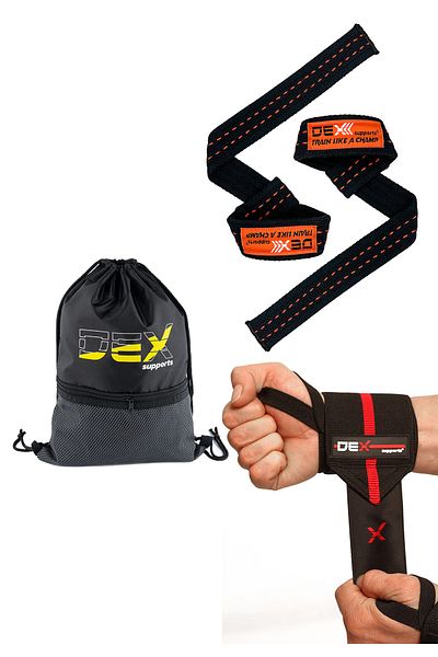 Dex Supports Lasting Energy Sports Training Bracelet, Weightlifting Strap, Sackpack Sports Bag Set of 3