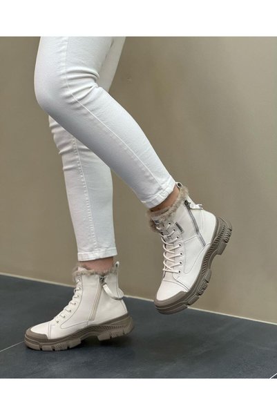 Guja Women's 22K310 Beige Nude Furry Platform Heel Thick Sole Daily Winter Sports Boots
