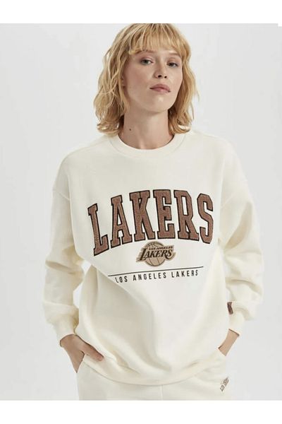 DeFacto Los Angeles Lakers Nba Oversize Sweatshirt - Thick, Crew Neck Bjbhjnnj