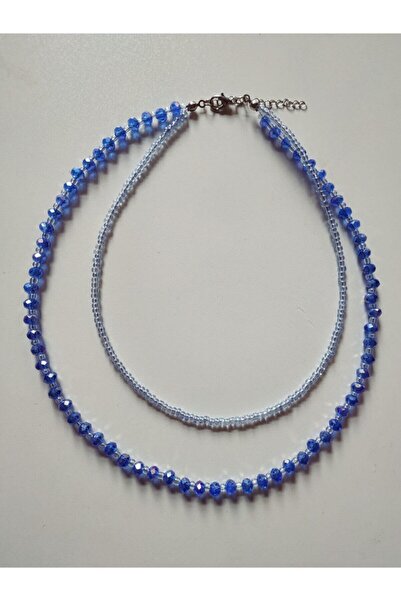 Nuvole Bianche Accessory Koyu Mavi Kristal Boncuklu Iki Katlı Kolye