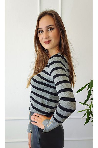 Dilvin Cycling Neck Striped Sleeve Medium Drolpu Sweater