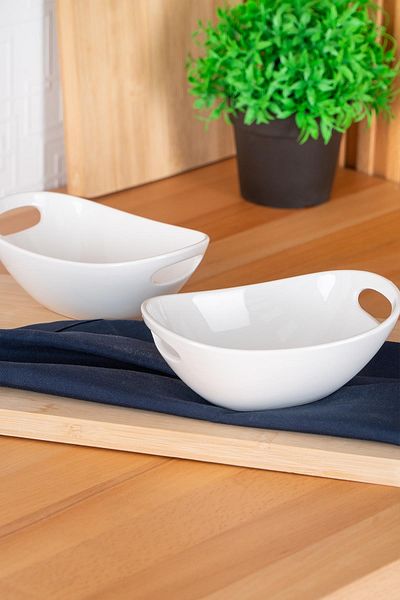 ACAR Bianco Perla Oval 3 Pieces Bowl with Handle - 16.5 Cm