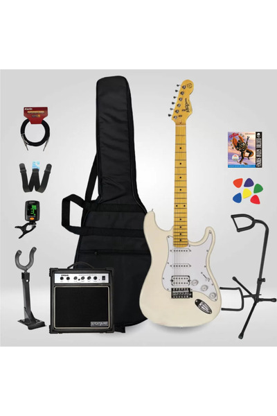 new orleans NHS9720 Stratocaster HSS Vintage Elektro Gitar Seti White (Beyaz)...