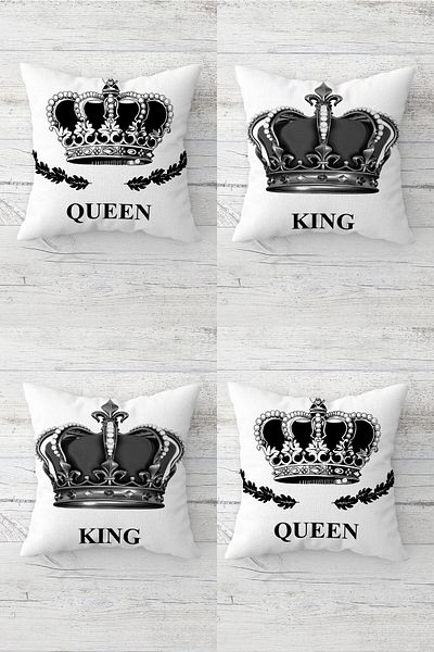 on the clouds King and Queen Crown Patterned Hidden Zippered Throw Pillow Cover Sofa Pillow Cover Set (4 PCS)