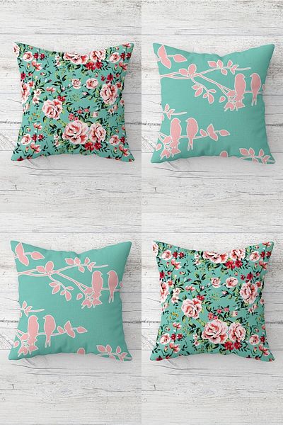 on the clouds Vintage Roses and Birds on a Branch Concealed Zippered Throw Pillow Cover Sofa Pillow Case Set(4PCS)
